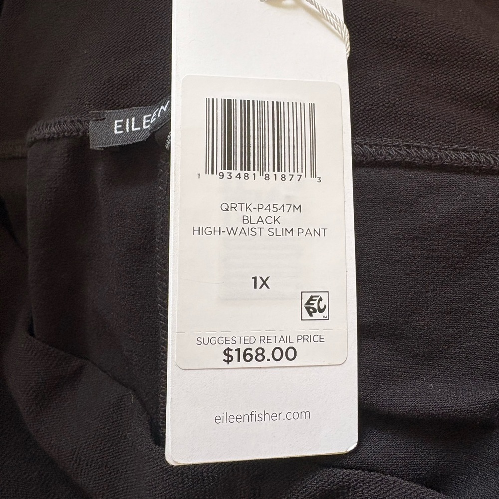 Eileen Fisher Classic Black High Waste Slim Pant - Tags On!